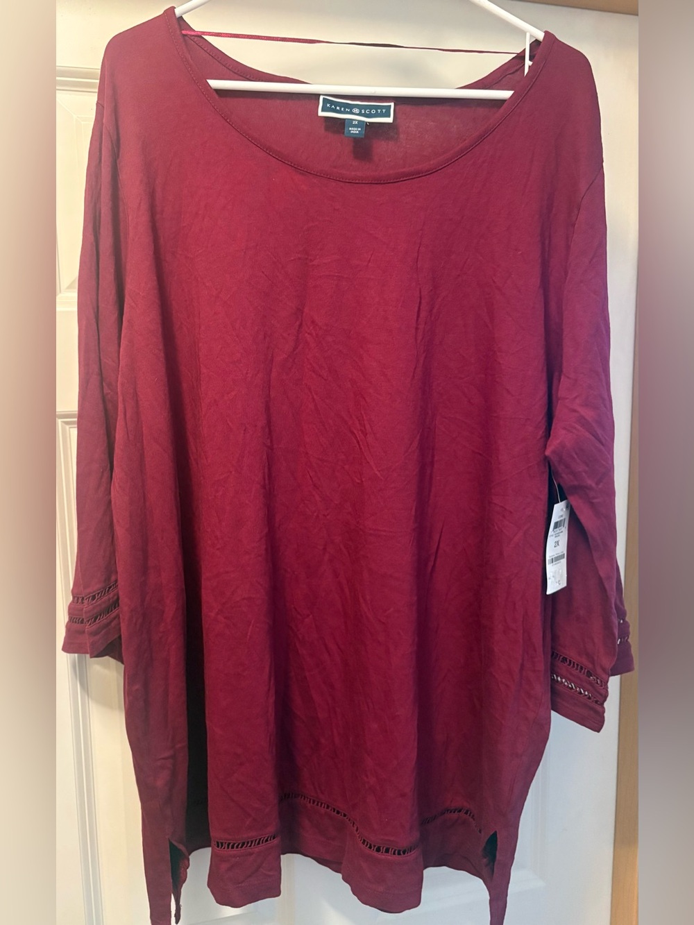 NWT Karen Scott Burgundy Long Sleeve Scoopeneck Top Size XXL